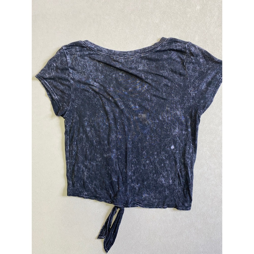 LA Hearts Womens Small Charcoal Gray Acid Wash Tie Front Pocket Crop Top Tee